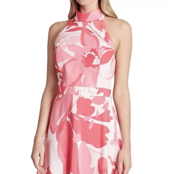 Tahari ASL NWT Halter Tie-Neck Sleeveless Midi Dress Pink & Orange - Picture 14 of 16
